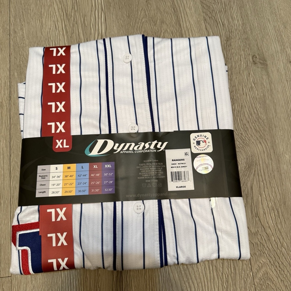 Texas Rangers Dynasty Baseball Jersey Men White Stripe Button Short Sleeve MLB M - Picture 7 of 7